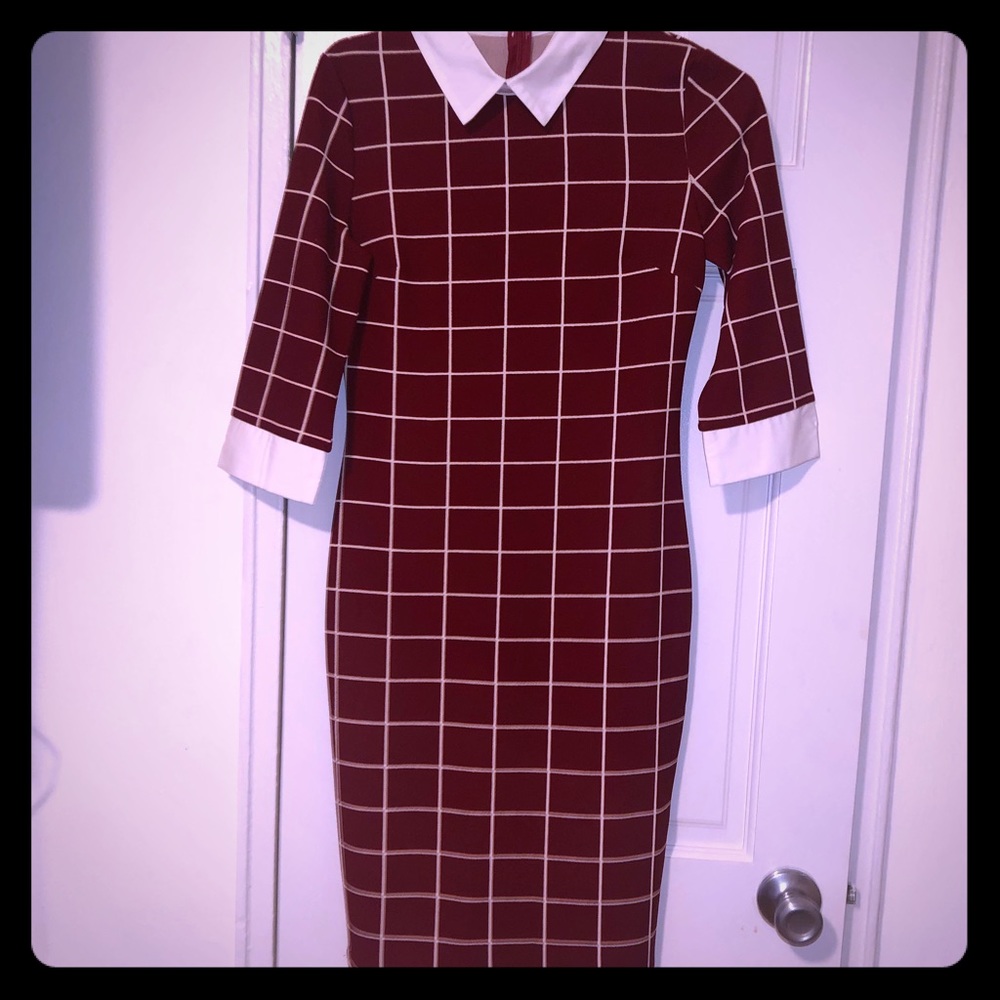 Red / white Collared Pencil Dress